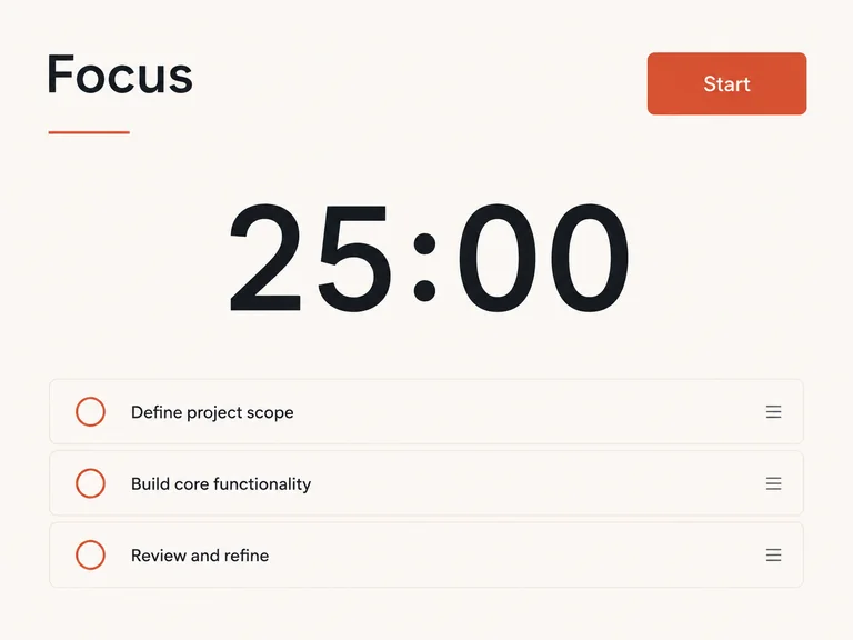 Momentum focus concept with a timer and task list